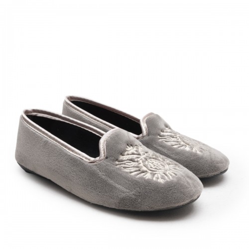 Grey Velvet Slippers