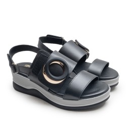 Sandalia Aros Velcro Negra