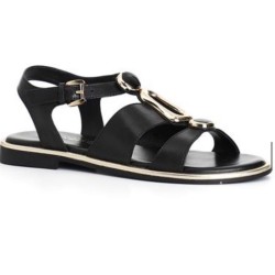 Sandalia piel negra con detalles oro