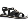 Sandalia piel negra con detalles oro