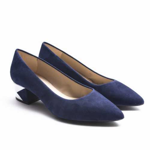 Decorated heel Blue Suede Heel Shoes