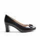 Black Leather Ornament Heel Shoes