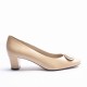 Nude Leather Ornament Heel Shoes