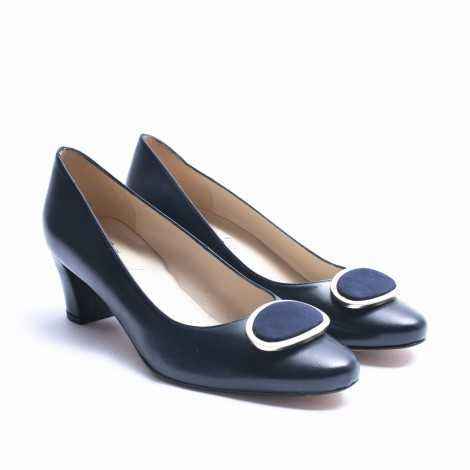 Blue Leather Ornament Heel Shoes