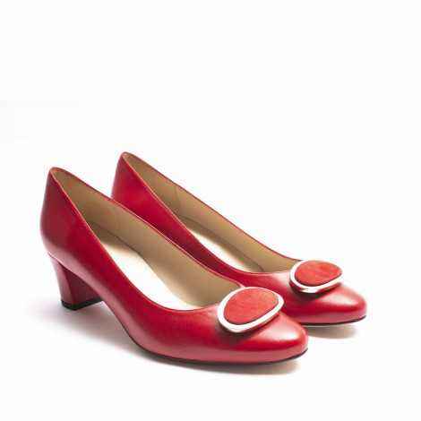 Red Leather Ornament Heel Shoes