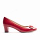 Red Leather Ornament Heel Shoes